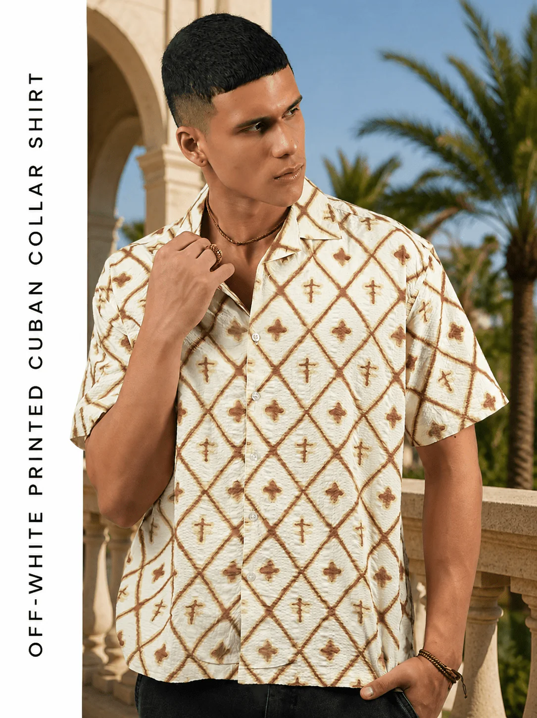 Off-White Printed Cuban Collar Shirt – Loose Fit - Image 3