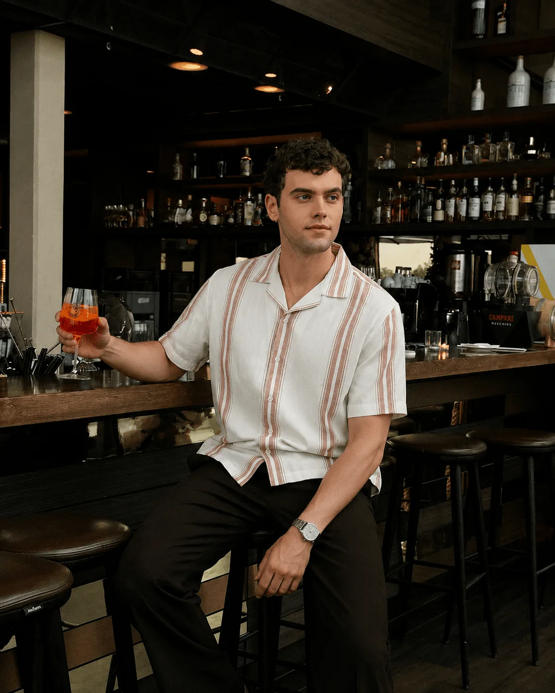 Off-White Striped Cotton Cuban Collar Shirt – Regular Fit, Half Sleeves - Image 6