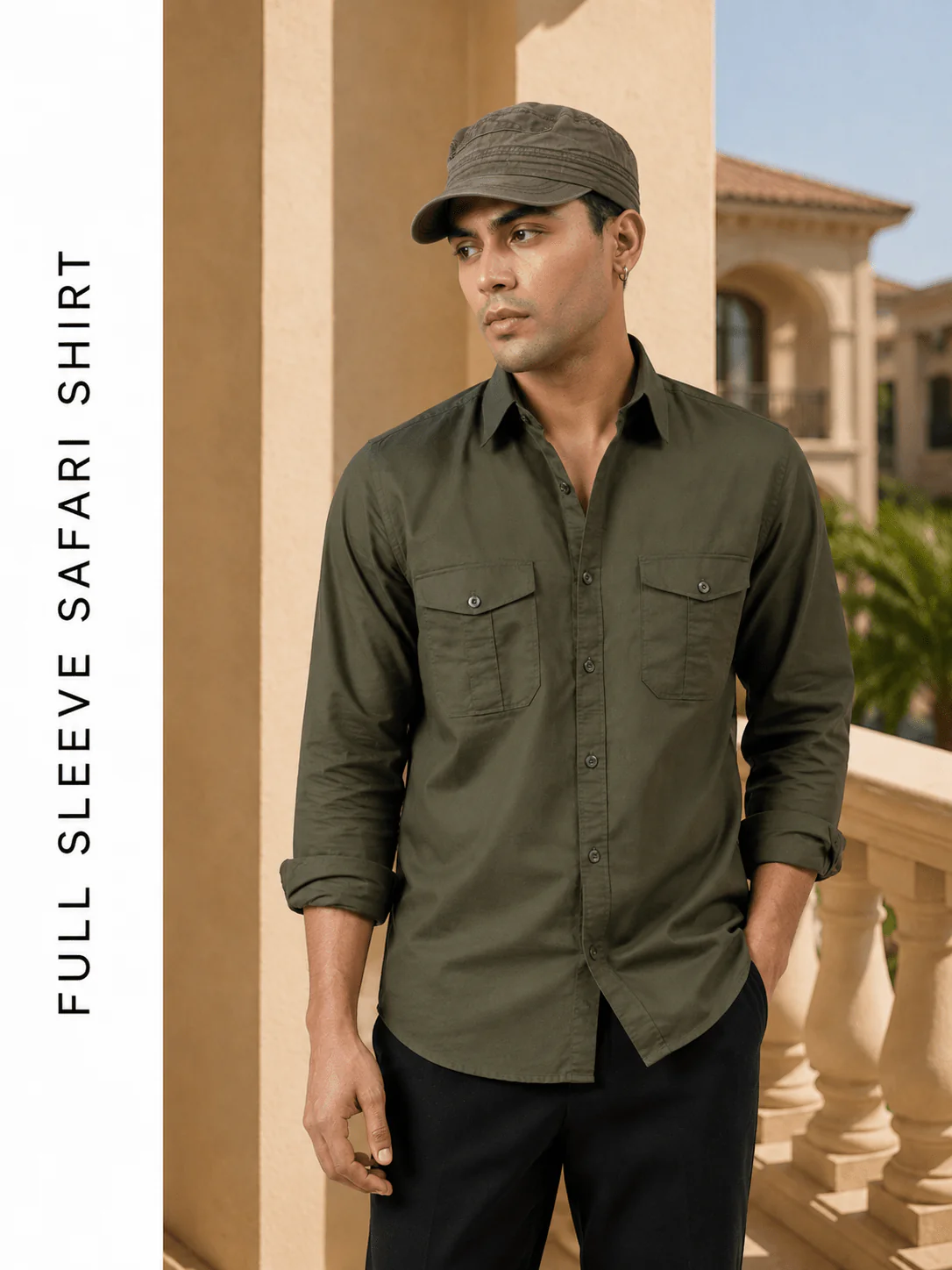 Full Sleeve Safari Shirt – Olive Green - Image 3