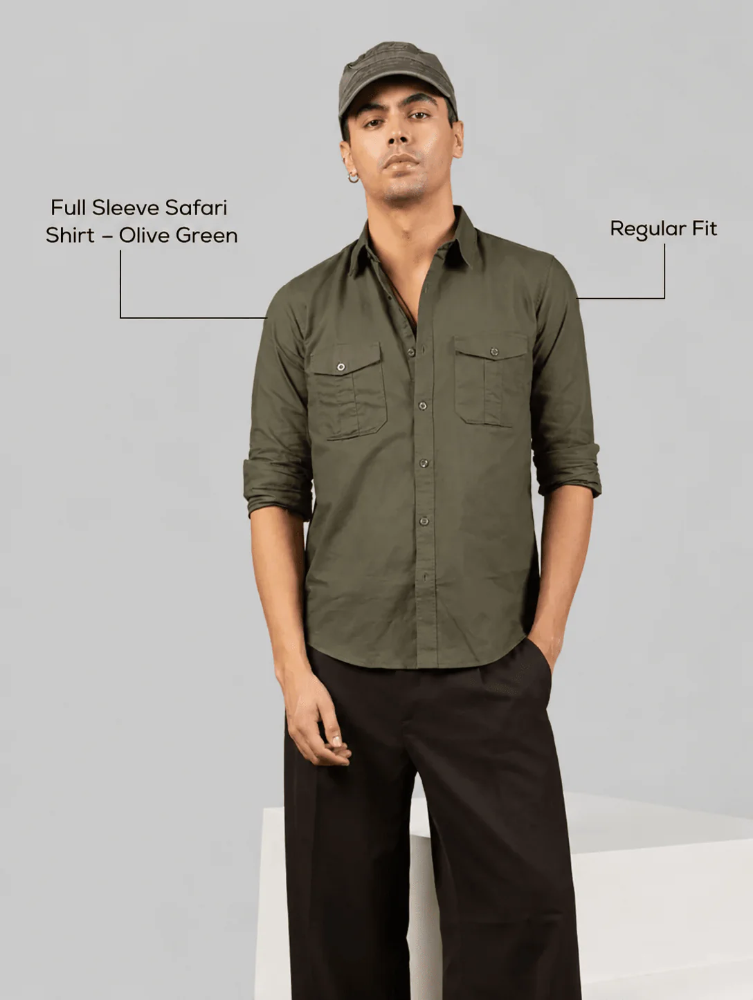 Full Sleeve Safari Shirt – Olive Green - Image 4