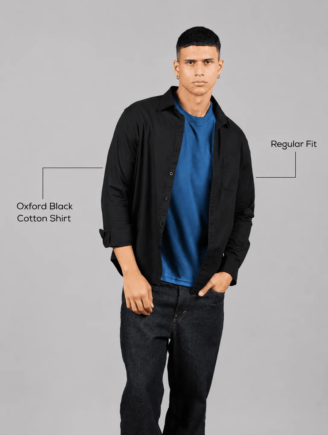 Oxford Black Cotton Shirt – Regular Fit - Image 4