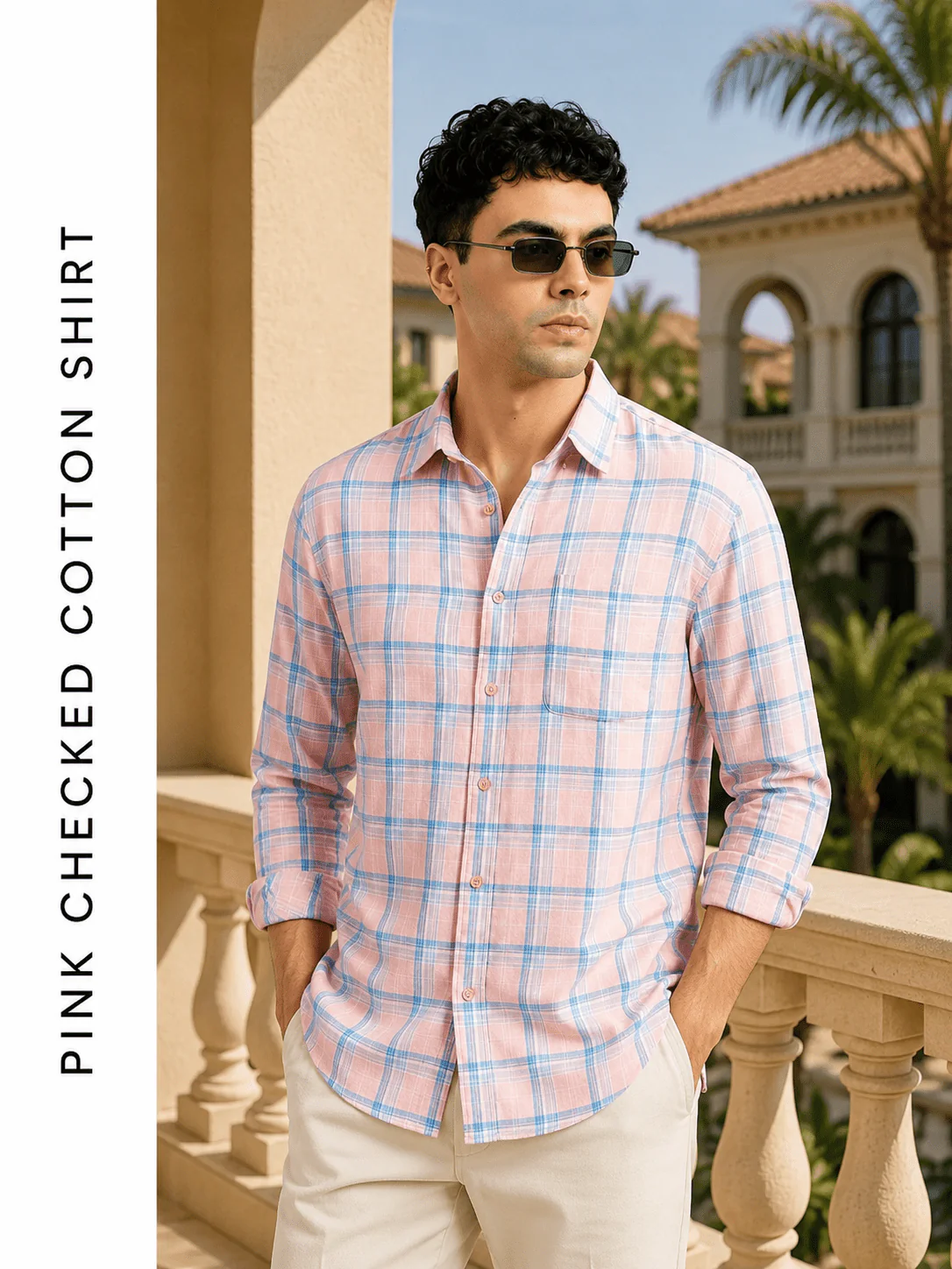 Pink Checked Cotton Shirt β Regular Fit, Full Sleeves - Image 3