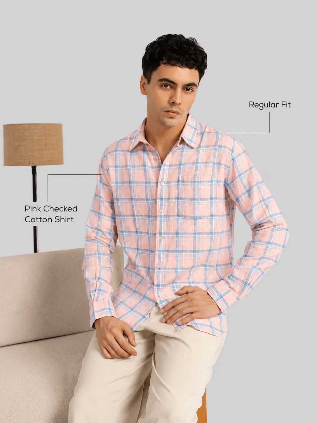 Pink Checked Cotton Shirt β Regular Fit, Full Sleeves - Image 4