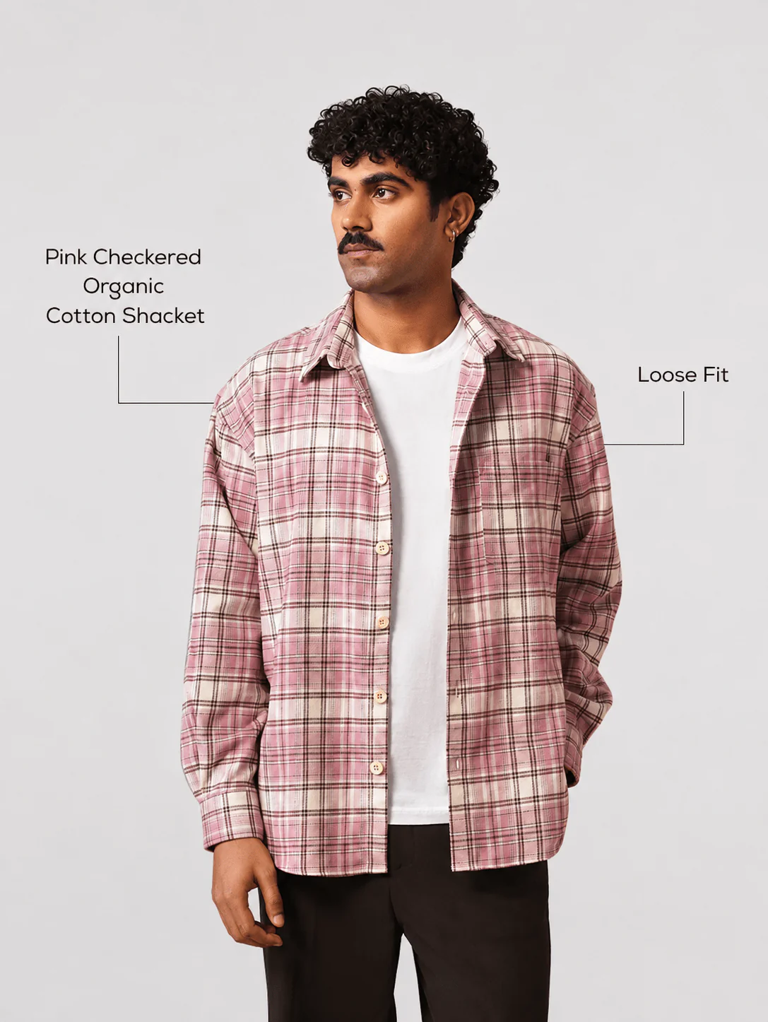 Pink Checkered Organic Cotton Shacket – Loose Fit, Full Sleeves - Image 4