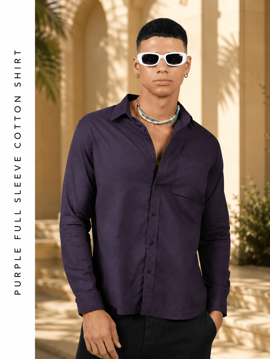 Purple Full Sleeve Cotton Shirt – Regular Fit - Image 3
