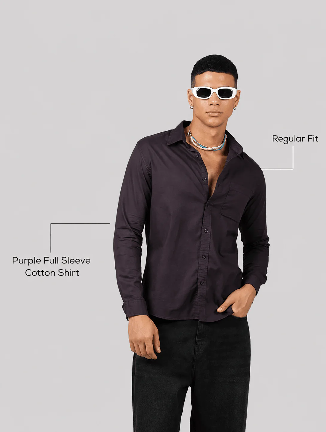 Purple Full Sleeve Cotton Shirt – Regular Fit - Image 4