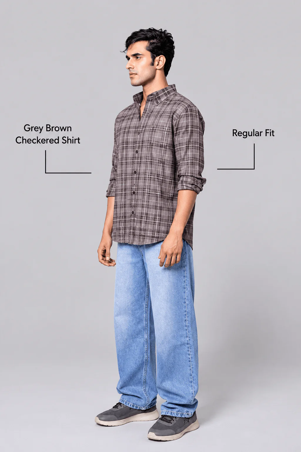 Regular Fit Grey Brown Checkered Shirt - Image 3