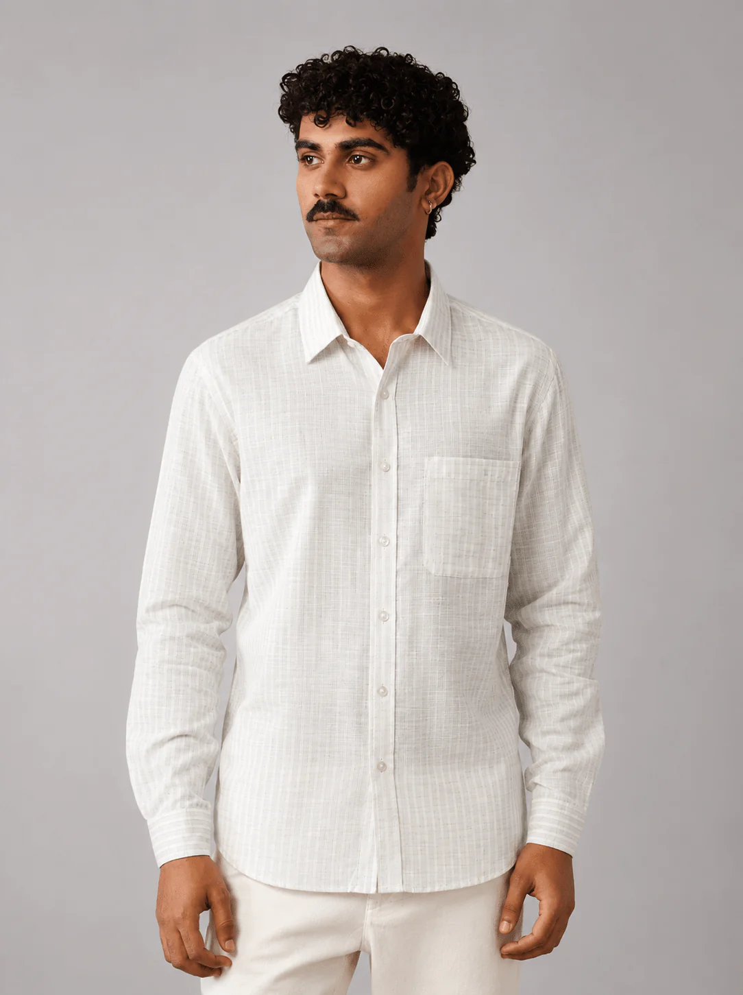 Sky Grey Striped Cotton Shirt β Regular Fit, Full Sleeves