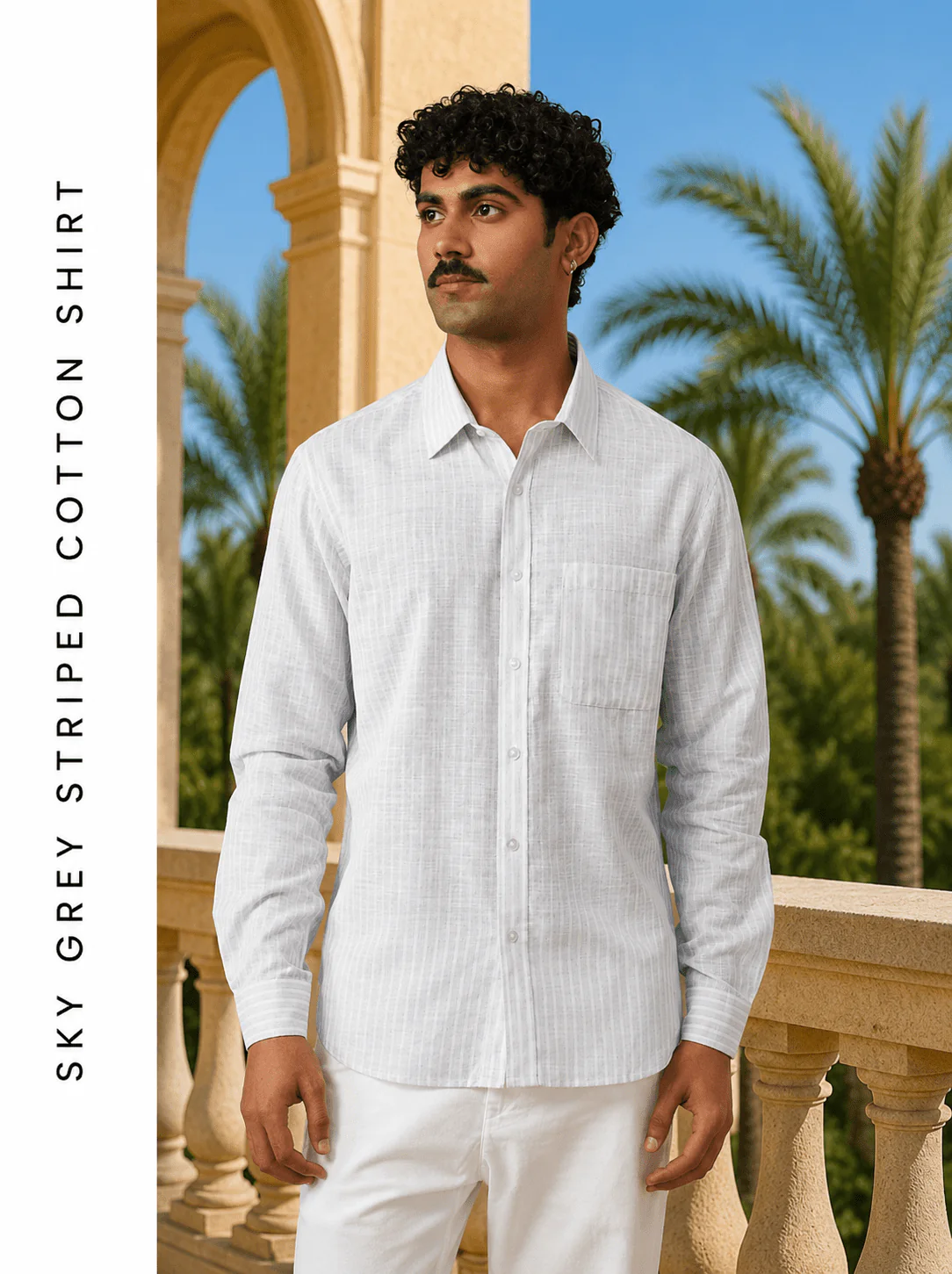 Sky Grey Striped Cotton Shirt β Regular Fit, Full Sleeves - Image 3