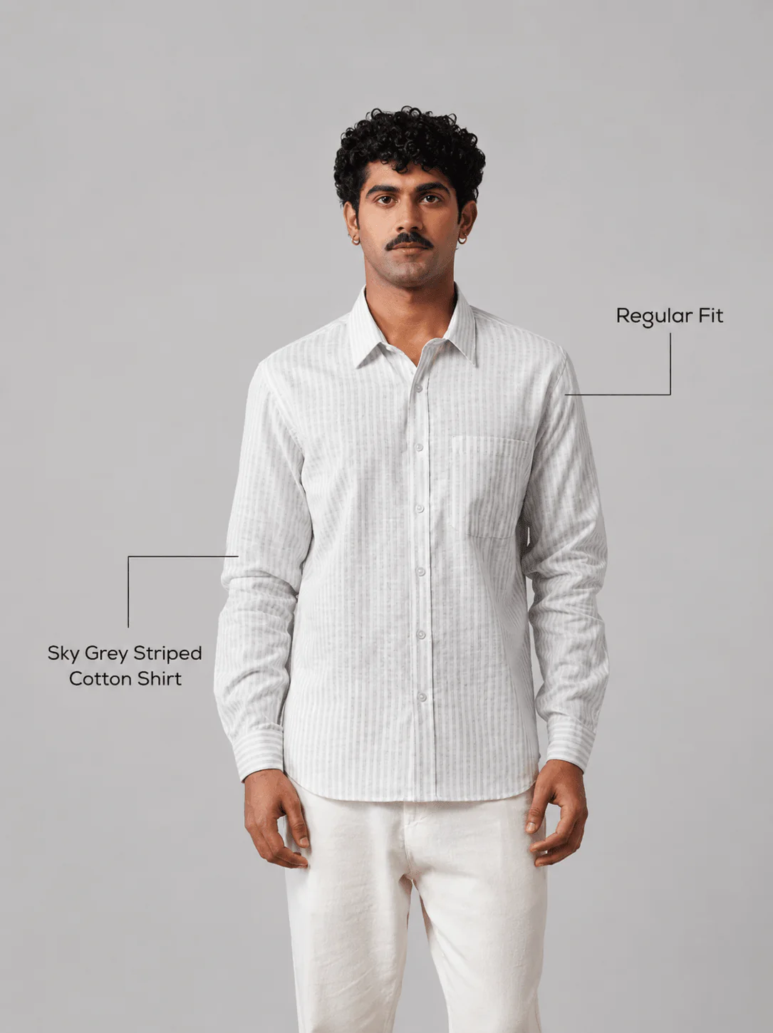 Sky Grey Striped Cotton Shirt β Regular Fit, Full Sleeves - Image 4