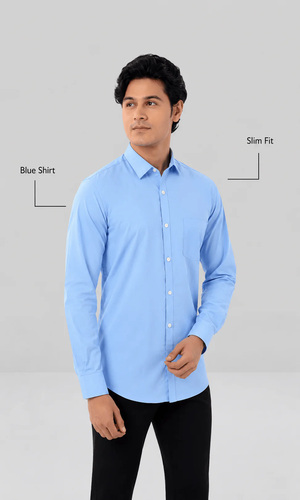 Slim Fit Full Sleeves Shirt- Blue - Image 3