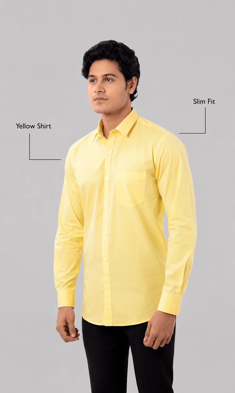 Slim Fit Full Sleeves Shirt-Yellow - Image 3
