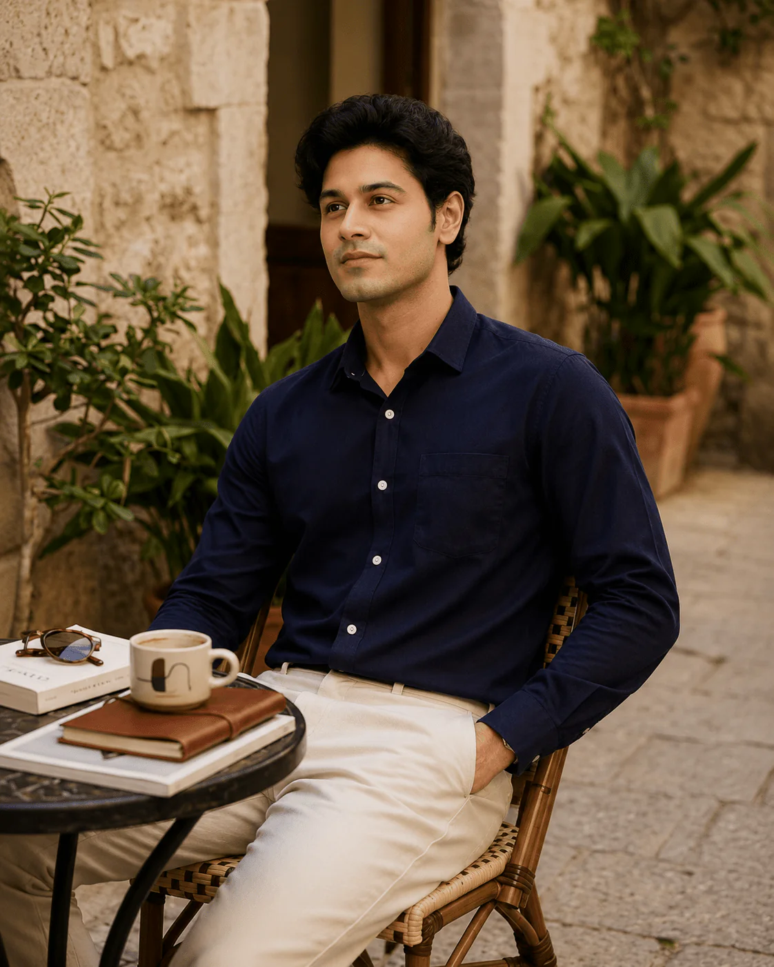 Slim Fit Full Sleeves Shirt-Dark Navy - Image 4