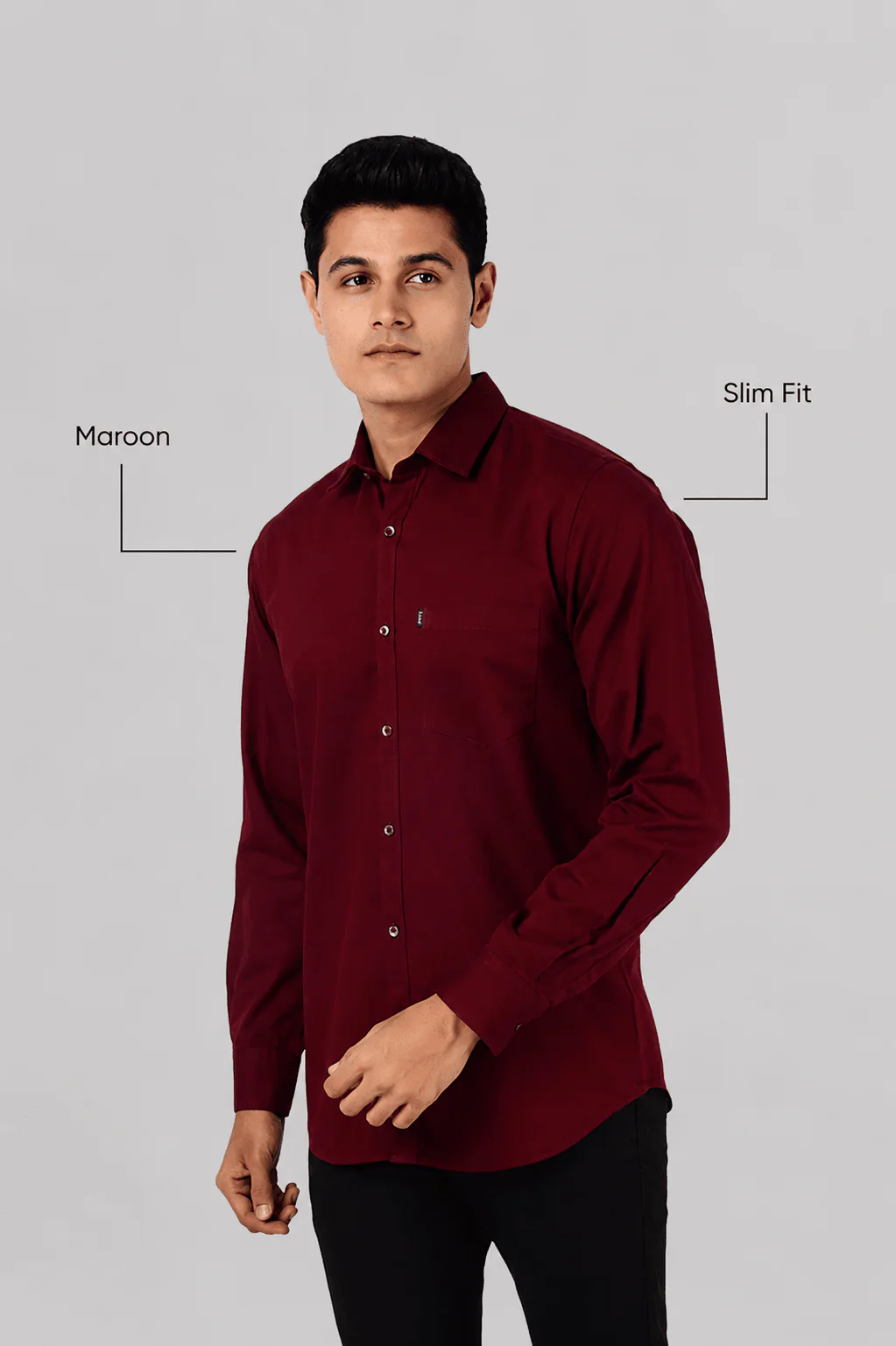 Slim Fit Full Sleeves Shirt-Maroon - Image 3