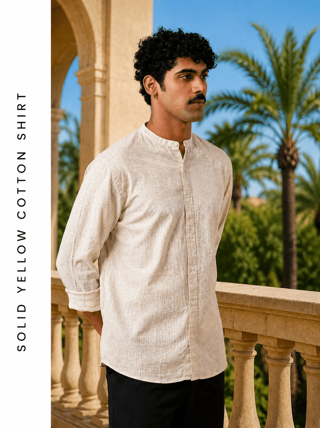 Solid Yellow Cotton Shirt β Regular Fit, Full Sleeves - Image 3