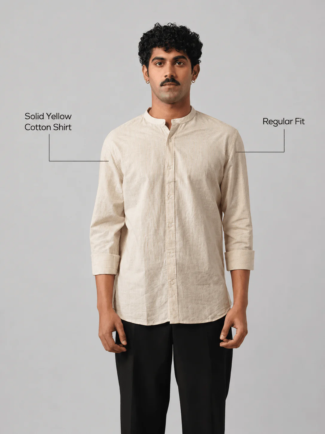 Solid Yellow Cotton Shirt β Regular Fit, Full Sleeves - Image 4
