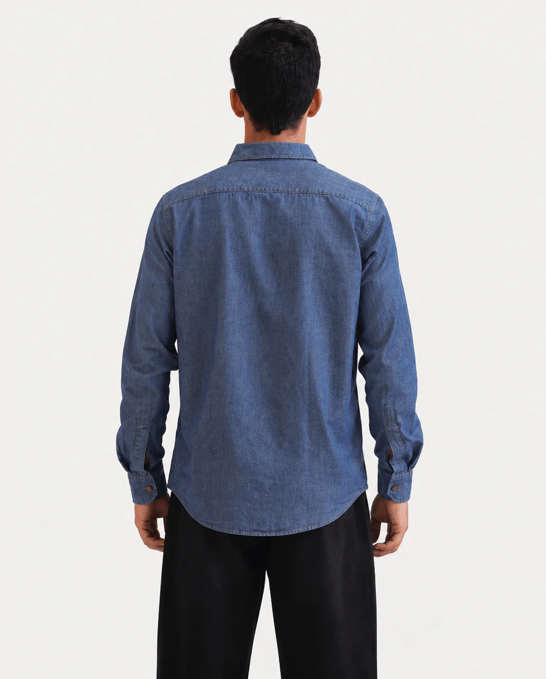 Steel Blue Textured Cotton Shirt – Regular Fit, Full Sleeves - Image 3