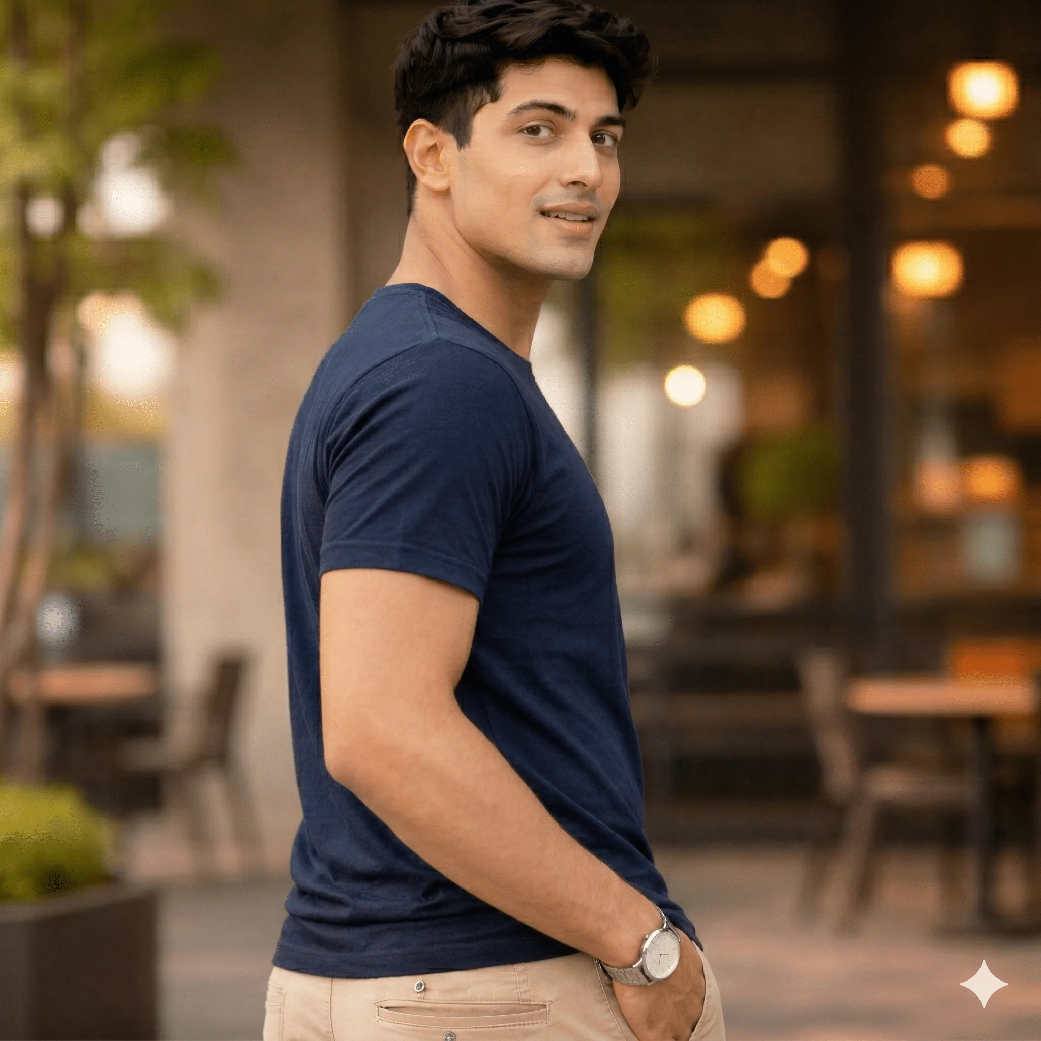 Supima Cotton Crew Neck T-Shirt - Navy - Image 4