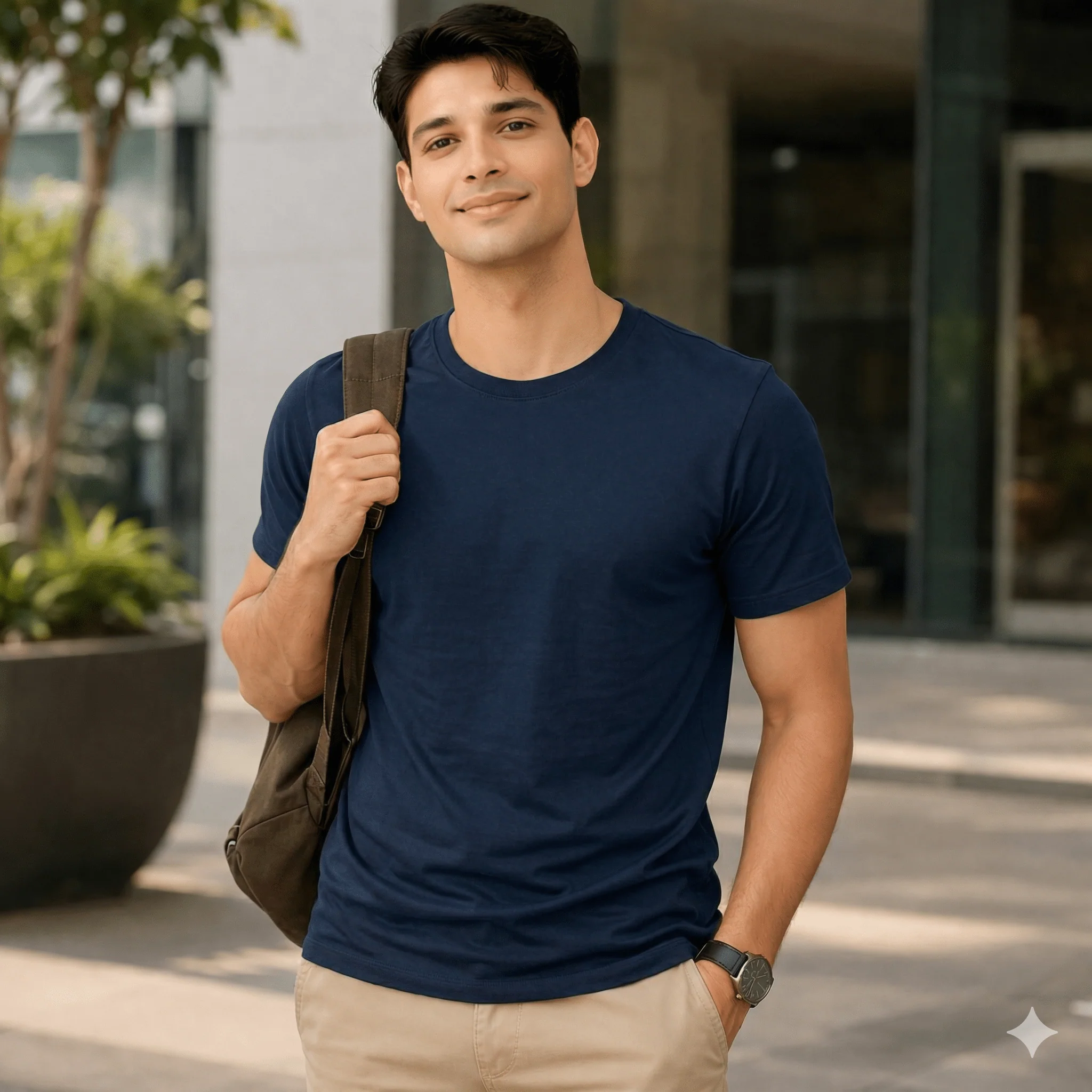 Supima Cotton Crew Neck T-Shirt - Navy - Image 5