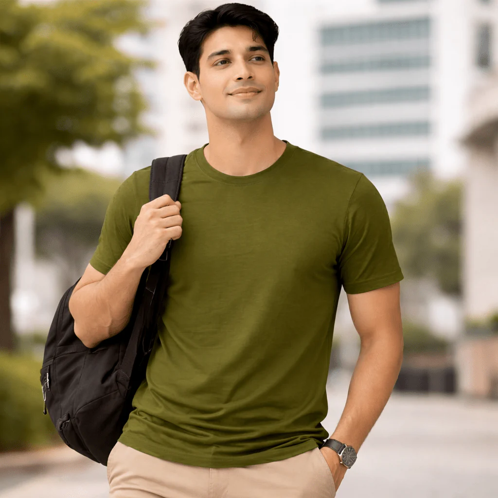 Supima Cotton Crew Neck T-Shirt - Olive - Image 4