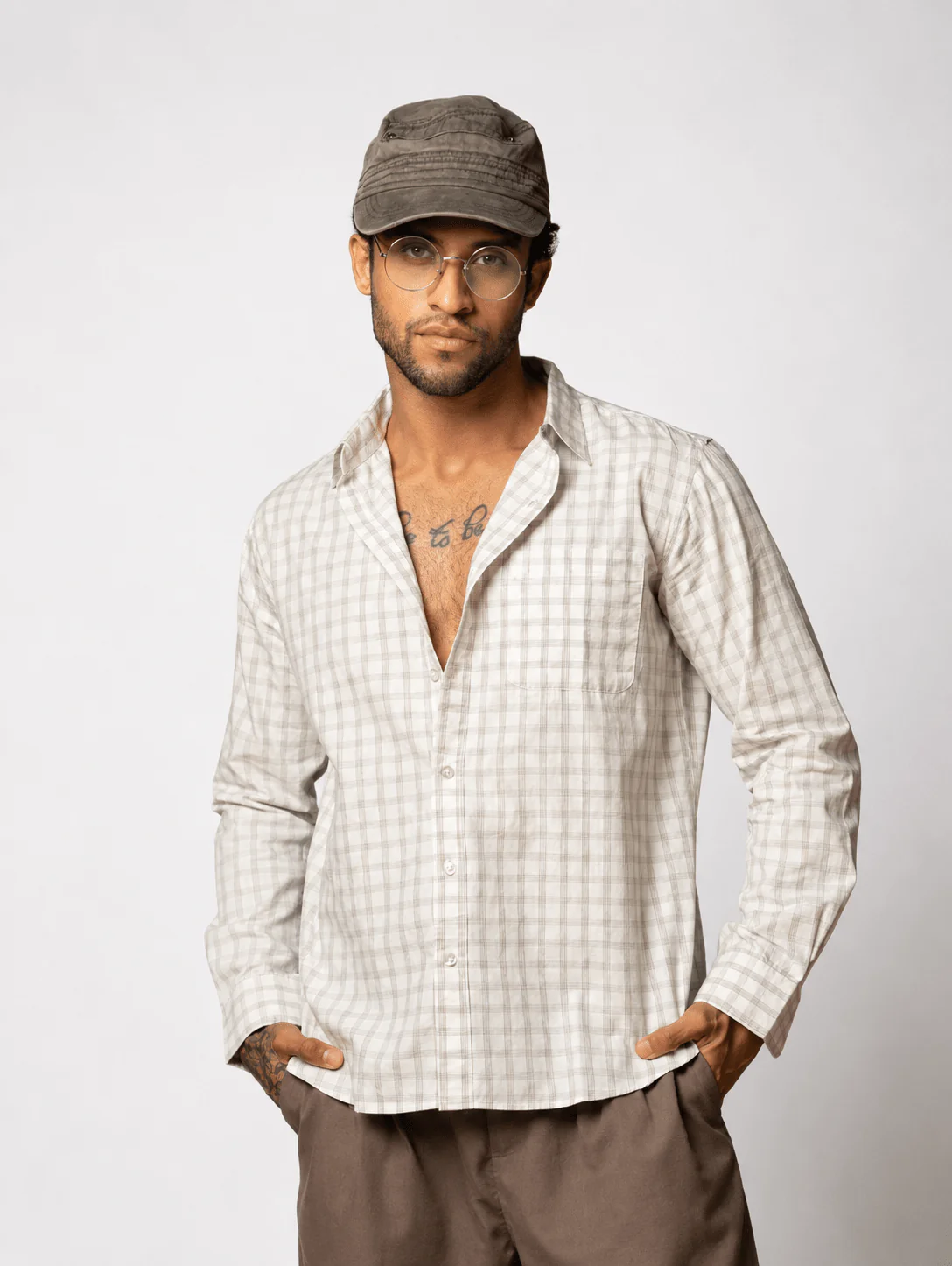 White Checkered Cotton Shirt β Full Sleeve, Regular Fit