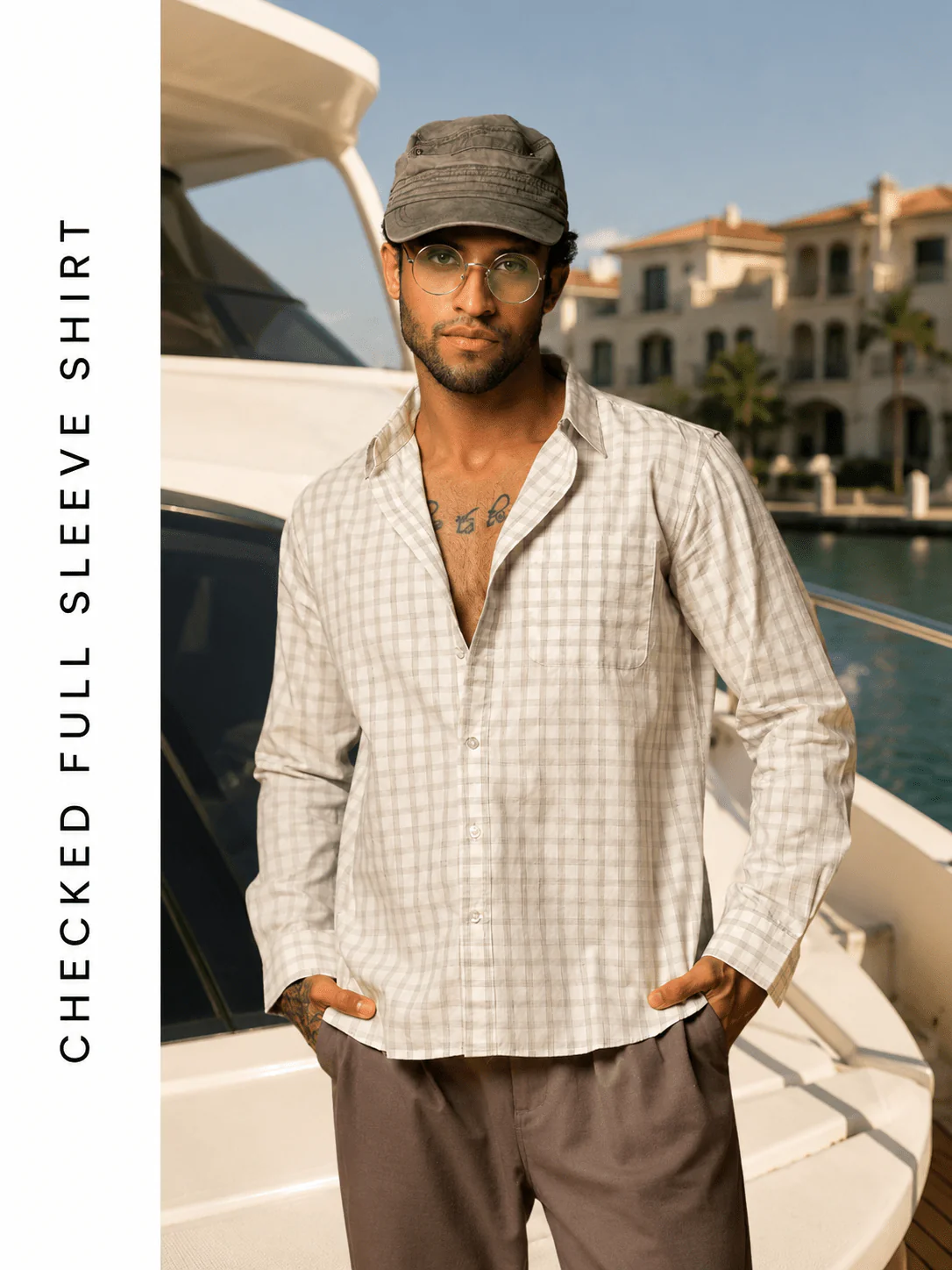 White Checkered Cotton Shirt β Full Sleeve, Regular Fit - Image 3