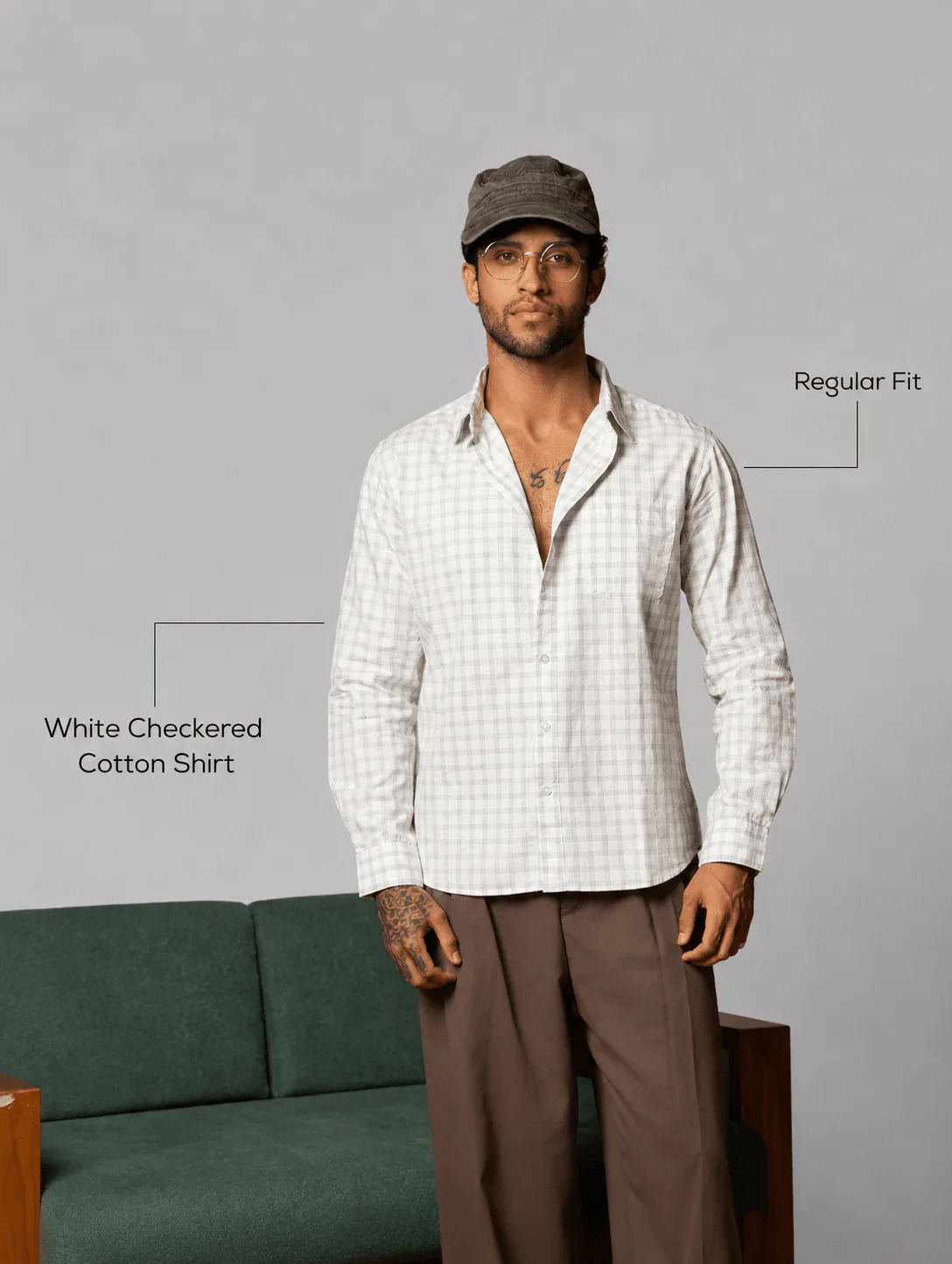 White Checkered Cotton Shirt β Full Sleeve, Regular Fit - Image 4