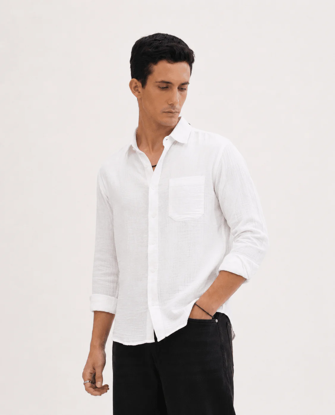 White Cotton Shirt – Regular Fit, Full Sleeves - Image 2