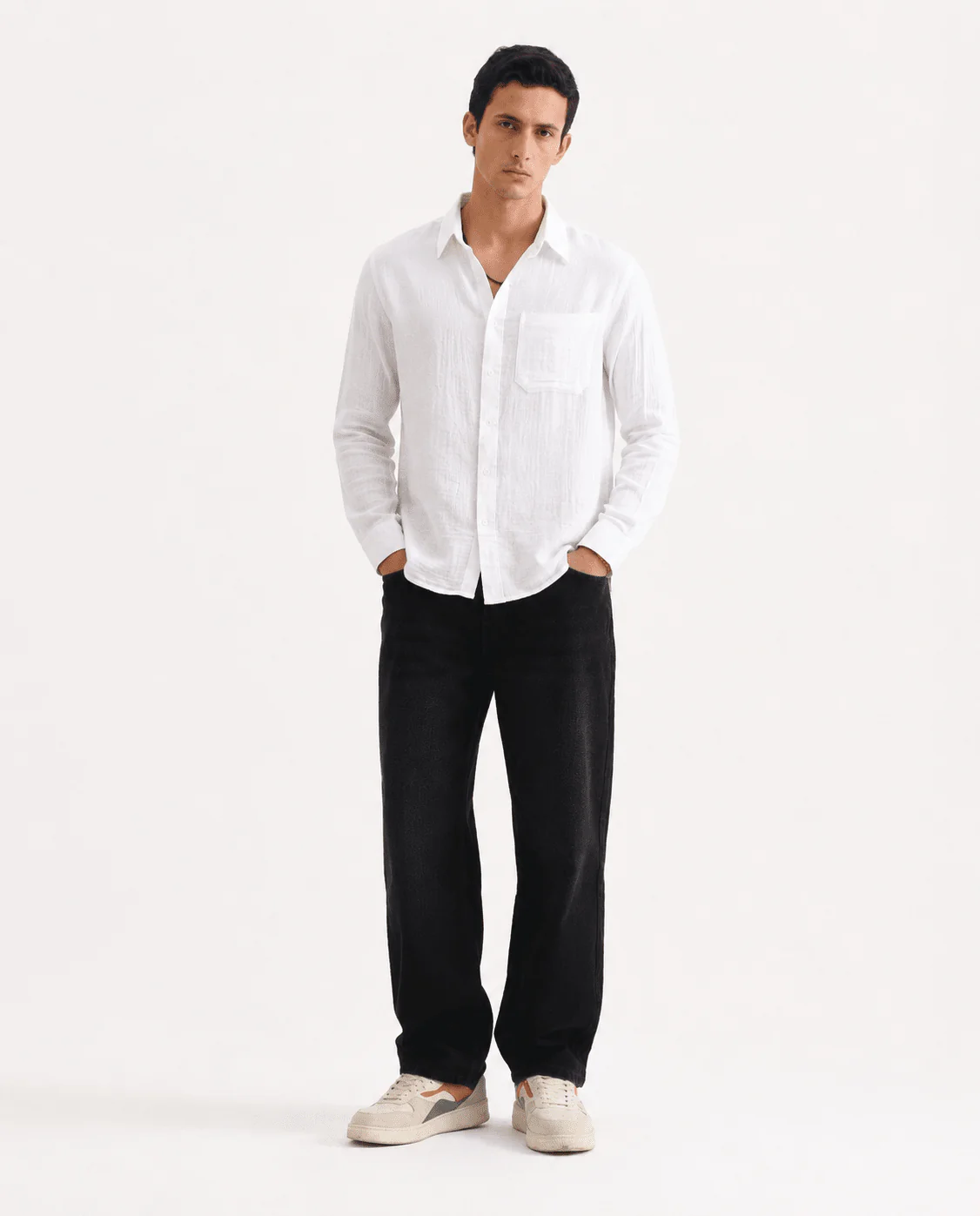 White Cotton Shirt – Regular Fit, Full Sleeves - Image 4