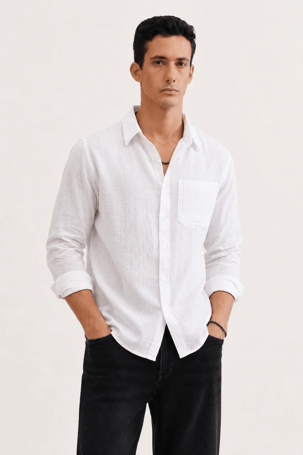 White Cotton Shirt – Regular Fit, Full Sleeves - Image 5