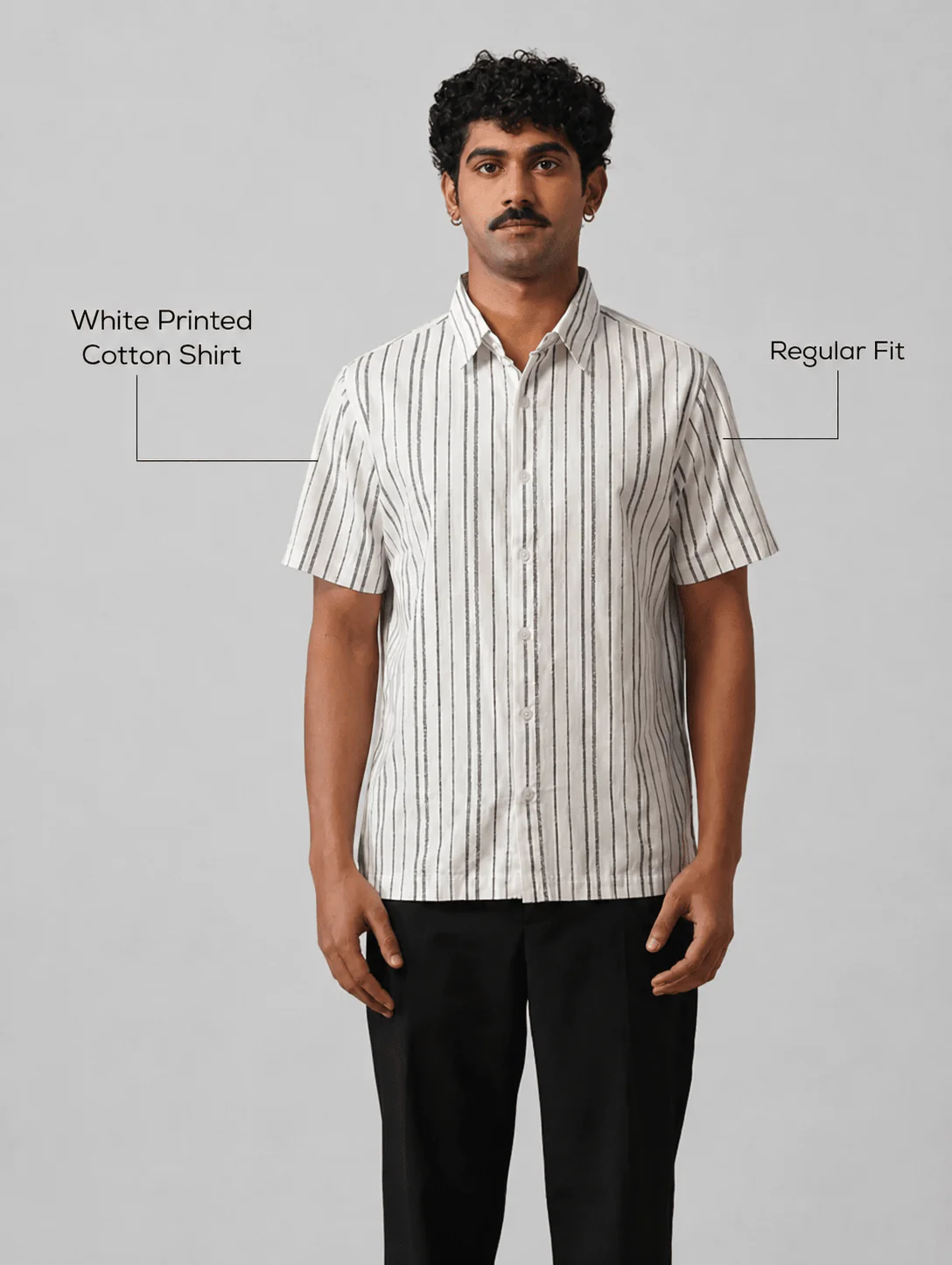 White Printed Cotton Shirt – Regular Fit, Half Sleeves - Image 4