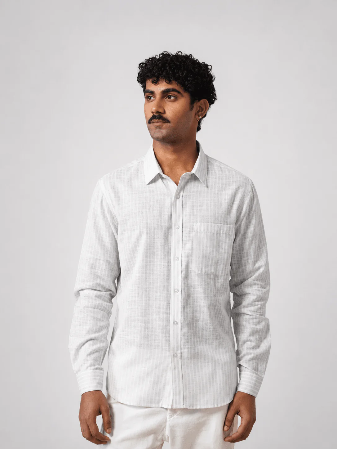 White Striped Cotton Shirt β Regular Fit, Full Sleeves