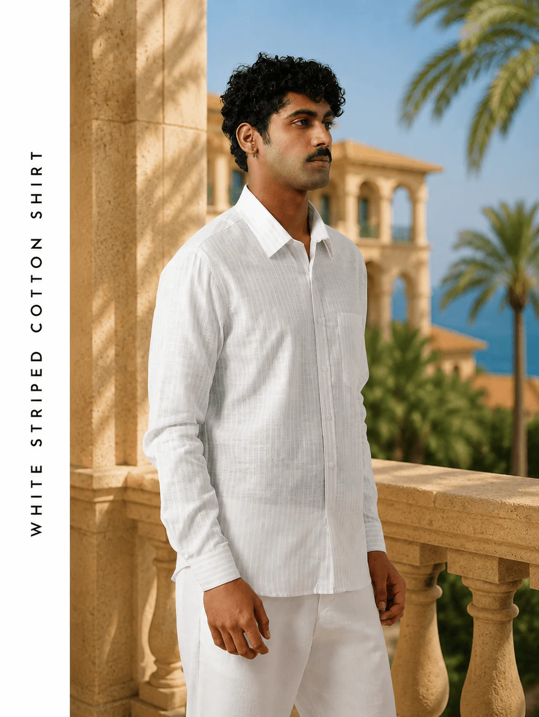 White Striped Cotton Shirt β Regular Fit, Full Sleeves - Image 3