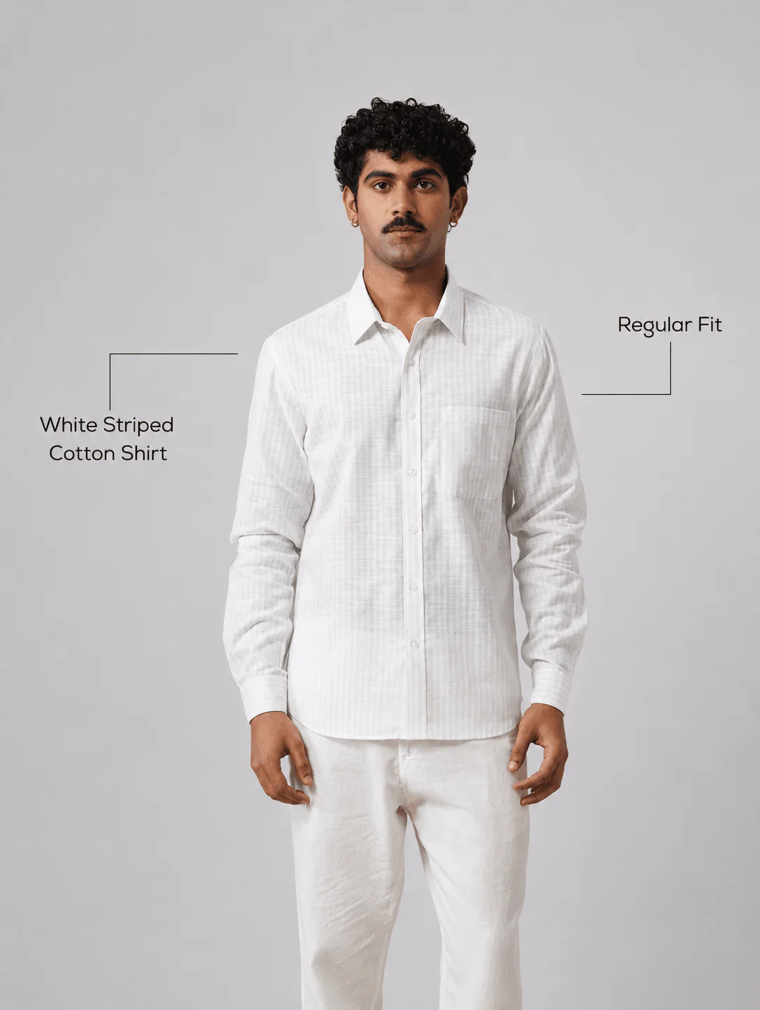 White Striped Cotton Shirt β Regular Fit, Full Sleeves - Image 4